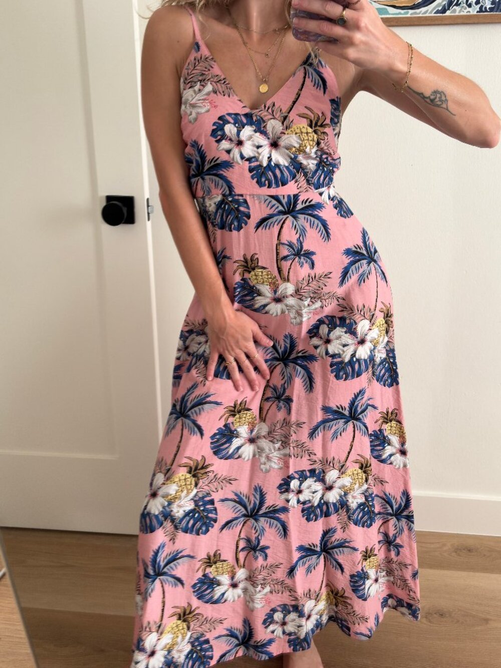 Rusty Pink Tropical Floral Maxi Sundress Boho Beach Dress XS